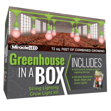 Miracle Led 4-Socket Greenhouse in a Box Grow Light Kit- Red Spec. 9W Replace 100W Grow Bulbs, 2PK 802271